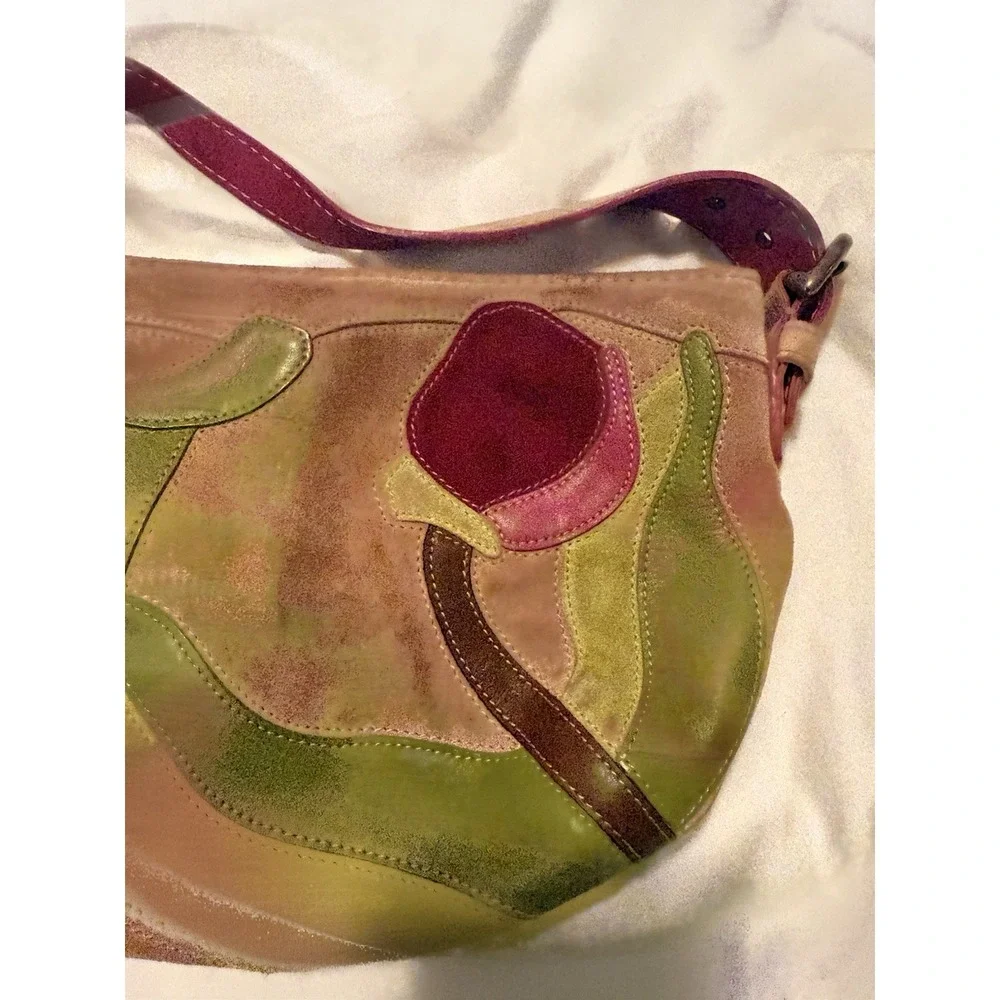 RARE Y2K Vintage 2004 Coach Poppy for Peace Pink Suede Floral Shoulder Bag Purse